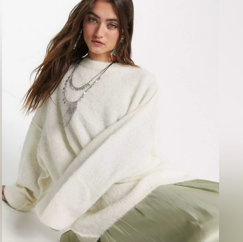 Free People Cream Crew Neck Sweater